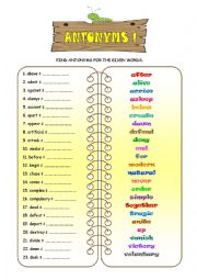 English Worksheet: ANTONYMS 1