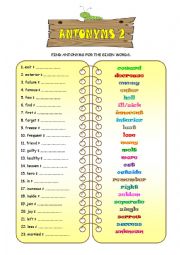 English Worksheet: ANTONYMS 2