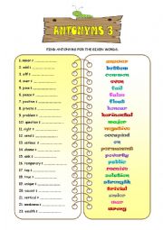 English Worksheet: ANTONYMS 3