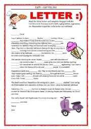 English Worksheet: Letter to a friend - gap filling - KET, PET preparation