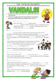 English Worksheet: VANDALS - Gap filling and reading