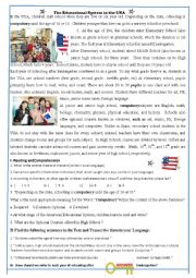 English Worksheet: The Educacional System in the USA Text 