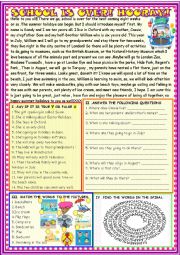 English Worksheet: School is over; reading comprehension