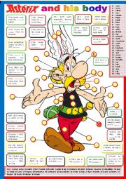 English Worksheet: Asterix and his body. + KEY. ENJOY !