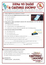 English Worksheet: How to build a cashless society