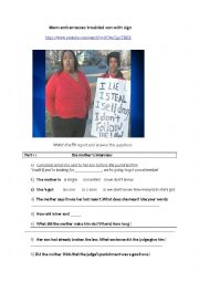 English Worksheet: Mom embarrasses troubled son with sign