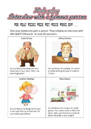 English Worksheet: Role play, speaking cards for wh-question practice