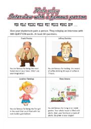 English Worksheet: Role play, speaking cards for wh-question practice