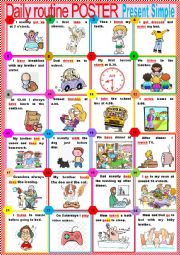 English Worksheet: Daily Routine POSTER - present simple + Rules