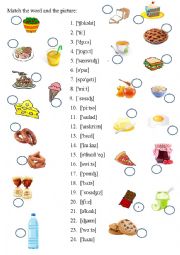 English Worksheet: Food. Match the word and the picture.