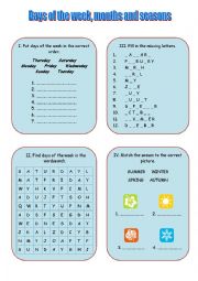 English Worksheet: Days of the week, months and seasons