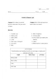 English Worksheet: pH Scale Lab