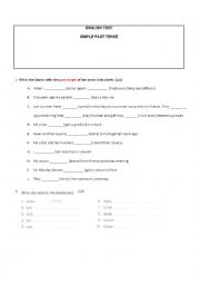 English Worksheet: Simple Past English Test