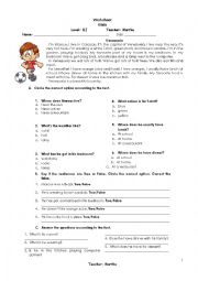 English Worksheet: Reading Comprenhension- Venezuela