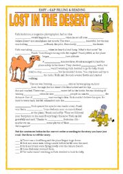 English Worksheet: EASY - GAP FLLING & READING - LOST IN THE DESERT