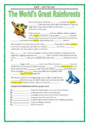 English Worksheet: EASY - GAP FILLING - RAINFORESTS