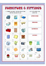 English Worksheet: FURNITURE & FITTINGS