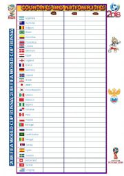 English Worksheet: FIFA 2018 Qualified teams - Countries and Nationalities (2 pages)