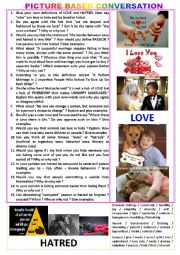 English Worksheet: Picture-based conversation : topic 114 - love vs hatred