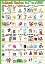 English Worksheet: School Rules POSTER - Must/Mustnt