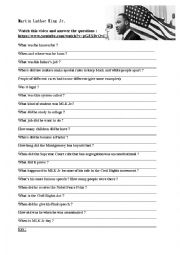 English Worksheet: Questions on Martin Luther King Video 