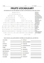 Fruits vocabulary wordsearch 