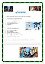 English Worksheet: Megamind movie worksheet