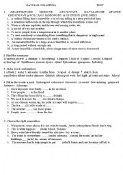 English Worksheet: NATURAL DISASTERS TEST