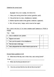 English Worksheet: Reading Comprehension - The Lost Hen