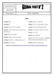 English Worksheet: 2017 / 2018 7th Form Global Test 2