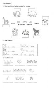 English Worksheet: Animals ( singular and plural form)