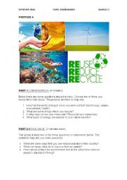 English Worksheet: Environment speaking test sample