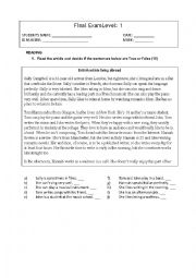 English Worksheet: Final exam level 1