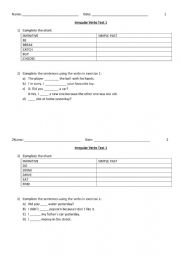 English Worksheet: Irregular verbs test