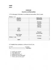 English Worksheet: COUNTRY AND NATIONALITY