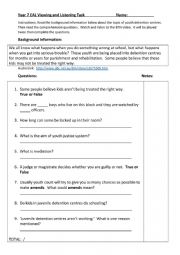 English Worksheet: Listening task - juvenile detention