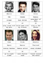English Worksheet: Personal information cards of characters