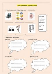 English Worksheet: talking about people with special needs