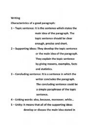 English Worksheet: characteristics of a good paragraph