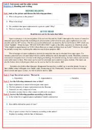 English Worksheet:  astronomy  reading and writing lesson plan 