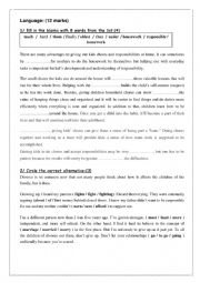 English Worksheet: mid term test 9