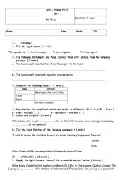 English Worksheet: mid term test N1 4th form