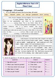 English Worksheet: mid term test 1 -7th basic