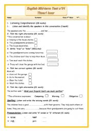 English Worksheet: mid term test 1 -9th basic