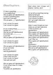English Worksheet: Fill the gaps Ghostbusters song