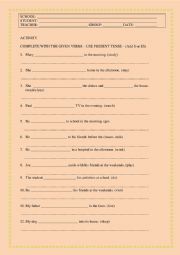 English Worksheet: An activity to work on verbs - singular 3rd person - present tense