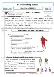 English Worksheet: mid of term test 1 7th