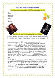 English Worksheet: * A star is born *- 1/2  trailer and language work 