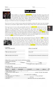 English Worksheet: Paulo Londra reading