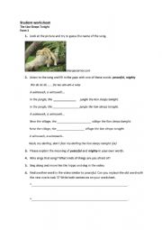 English Worksheet: The lion sleeps tonight 